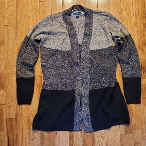 Karen Scott Black and Heather Gray Open-Front Colorblock Cardigan Size xs